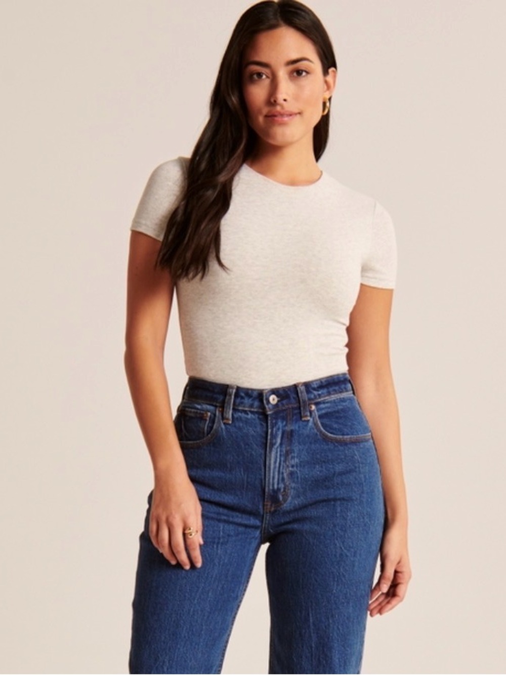 Abercrombie & Fitch Short-Sleeve Cotton-Blend Seamless Fabric Crew Bodysuit